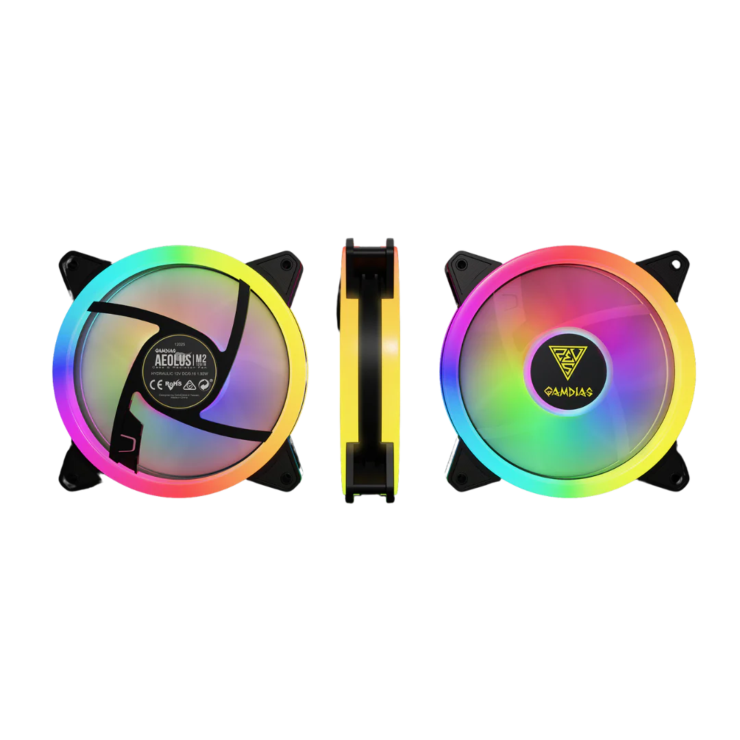 GAMDIAS Aeolus M2-1205R 120mm ARGB Case Fan - 22 Neon-Flex RGB LEDs, Trio Rings, Hydraulic Bearing