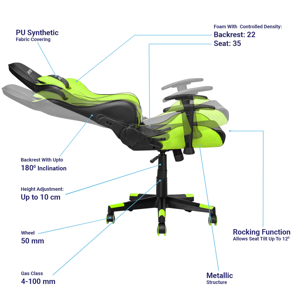 Ant Esports 9077 Adjustable Ergonomic Gaming Chair (Black & Green) - Image 4