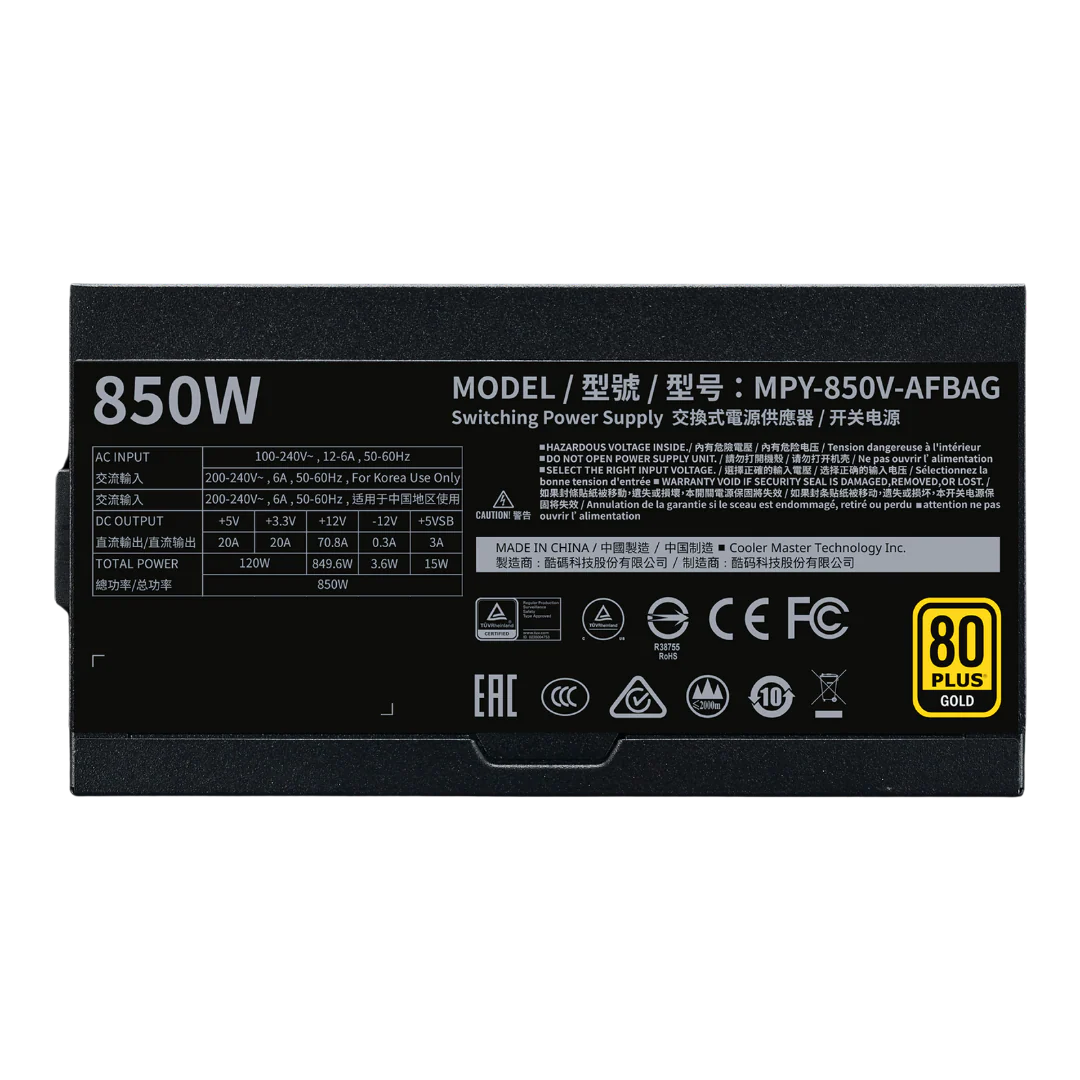 Cooler Master V850 Gold 850W Fully Modular Power Supply 80 Plus Gold Certified