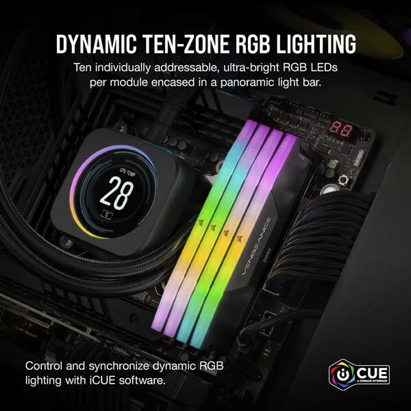 Corsair Vengeance RGB 32GB (16GBx2) DDR5 7200MHz Ram (Black) - Image 6
