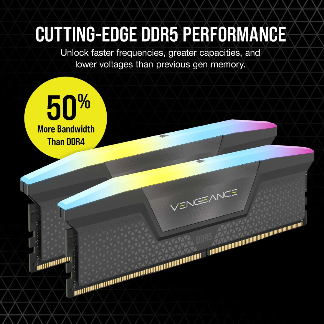Corsair Vengeance RGB 64GB (32GBX2) DDR5 6000MHz CL40 Memory Kit — Black - Image 4