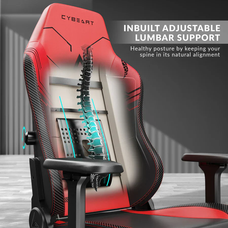 CYBEART Apex Signature Edition (Red) Gaming Office Chair 4D Armrest Inbuilt Lumbar Support Supreme PU Leather, Ergonomic, Recline & Tilt - Image 26