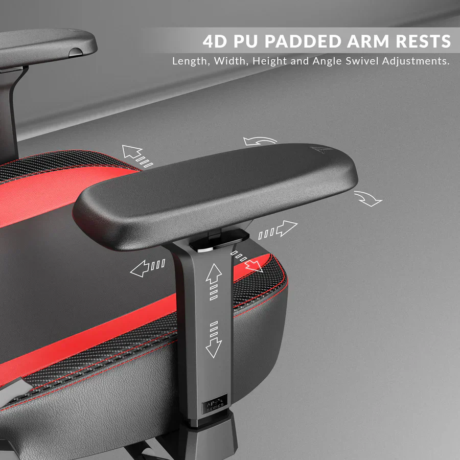 CYBEART Apex Signature Edition (Red) Gaming Office Chair 4D Armrest Inbuilt Lumbar Support Supreme PU Leather, Ergonomic, Recline & Tilt - Image 5