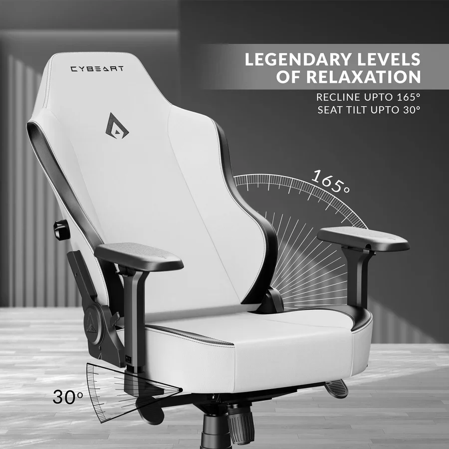 CYBEART Arctic White Gaming Office Chair 4D Armrest Inbuilt Lumbar Support Supreme PU Leather, Ergonomic, Recline & Tilt - Image 4