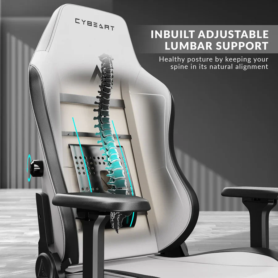 CYBEART Arctic White Gaming Office Chair 4D Armrest Inbuilt Lumbar Support Supreme PU Leather, Ergonomic, Recline & Tilt - Image 6
