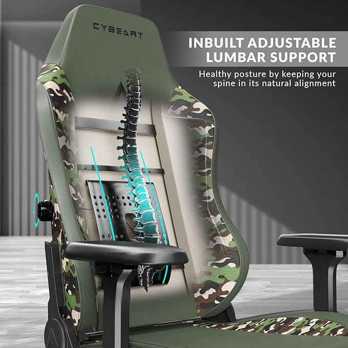 CYBEART Forest Camo Gaming Office Chair 4D Armrest Inbuilt Lumbar Support Supreme PU Leather, Ergonomic, Recline & Tilt - Image 5