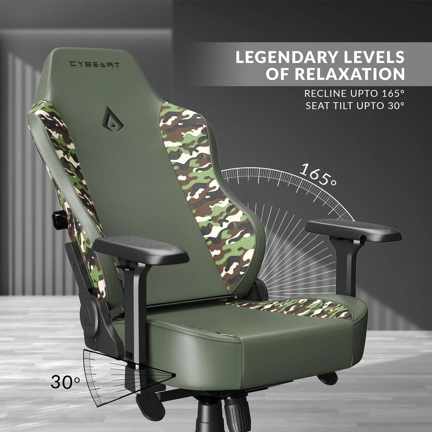 CYBEART Forest Camo Gaming Office Chair 4D Armrest Inbuilt Lumbar Support Supreme PU Leather, Ergonomic, Recline & Tilt - Image 7