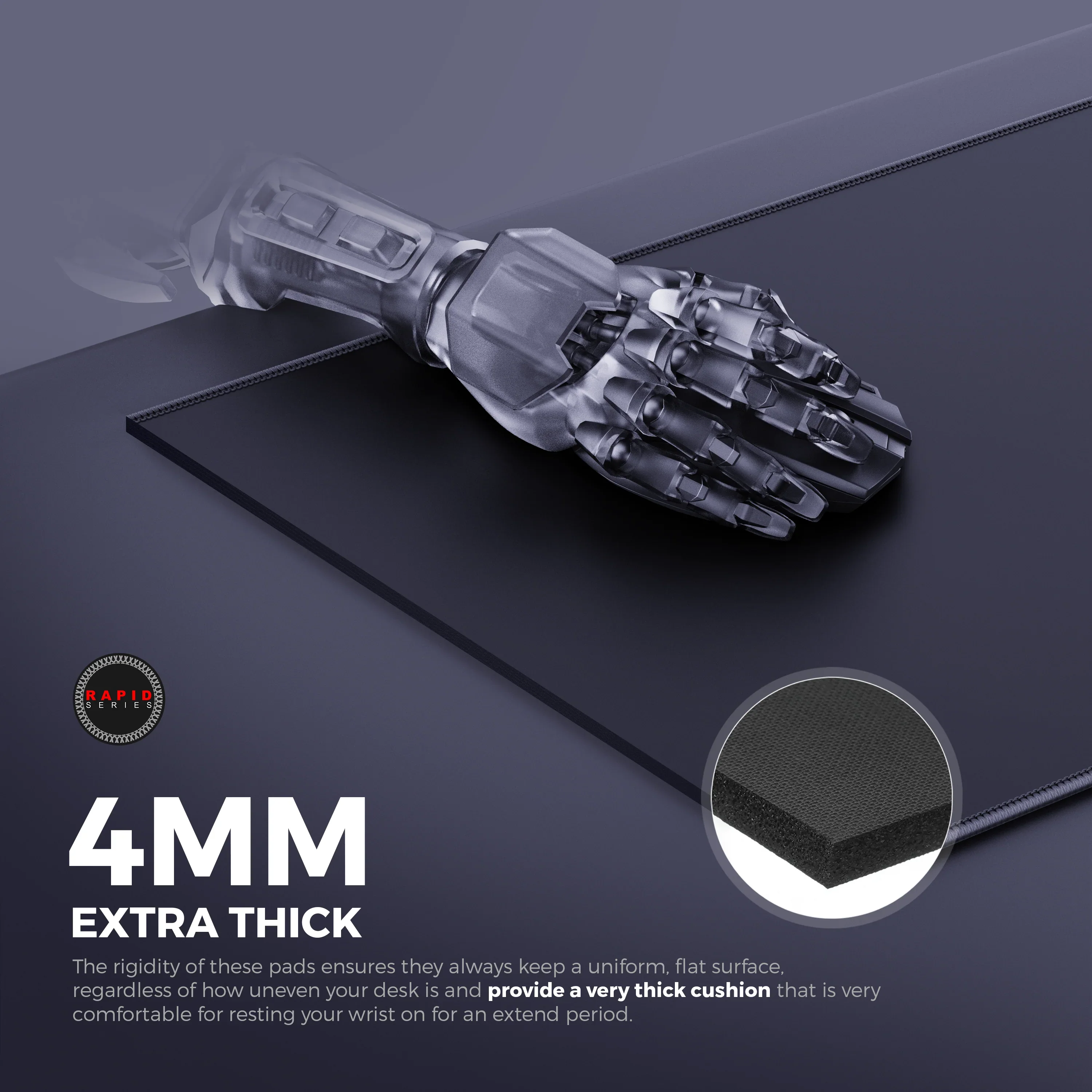 Cybeart Ghost (Black) Gaming Desk Mat (XXL - 900x400x4mm) Waterproof, Never Slip Base, Stitched Edges, Esports Grade - Image 5
