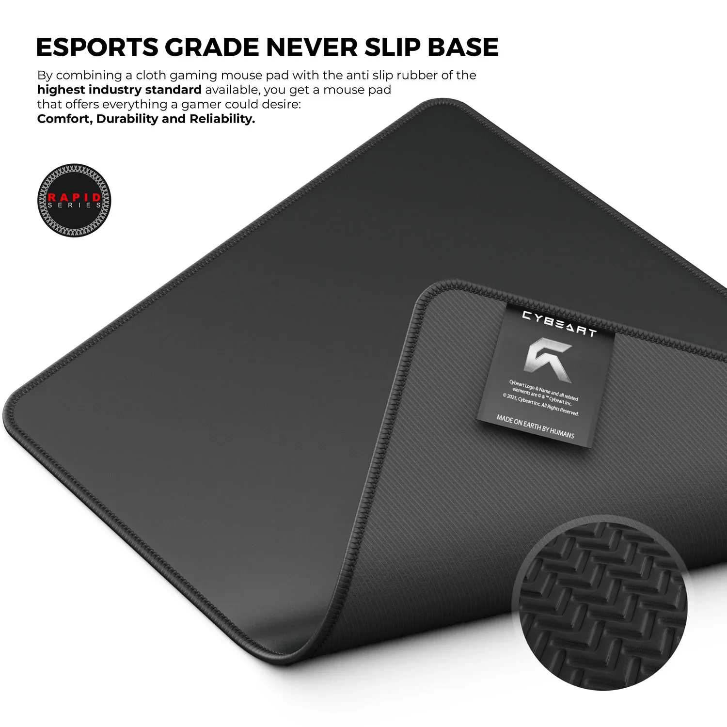 Cybeart Ghost (Black) Gaming Mouse Pad (Large - 450x400x4mm) Waterproof, Never Slip Base, Stitched Edges, Esports Grade - Image 6