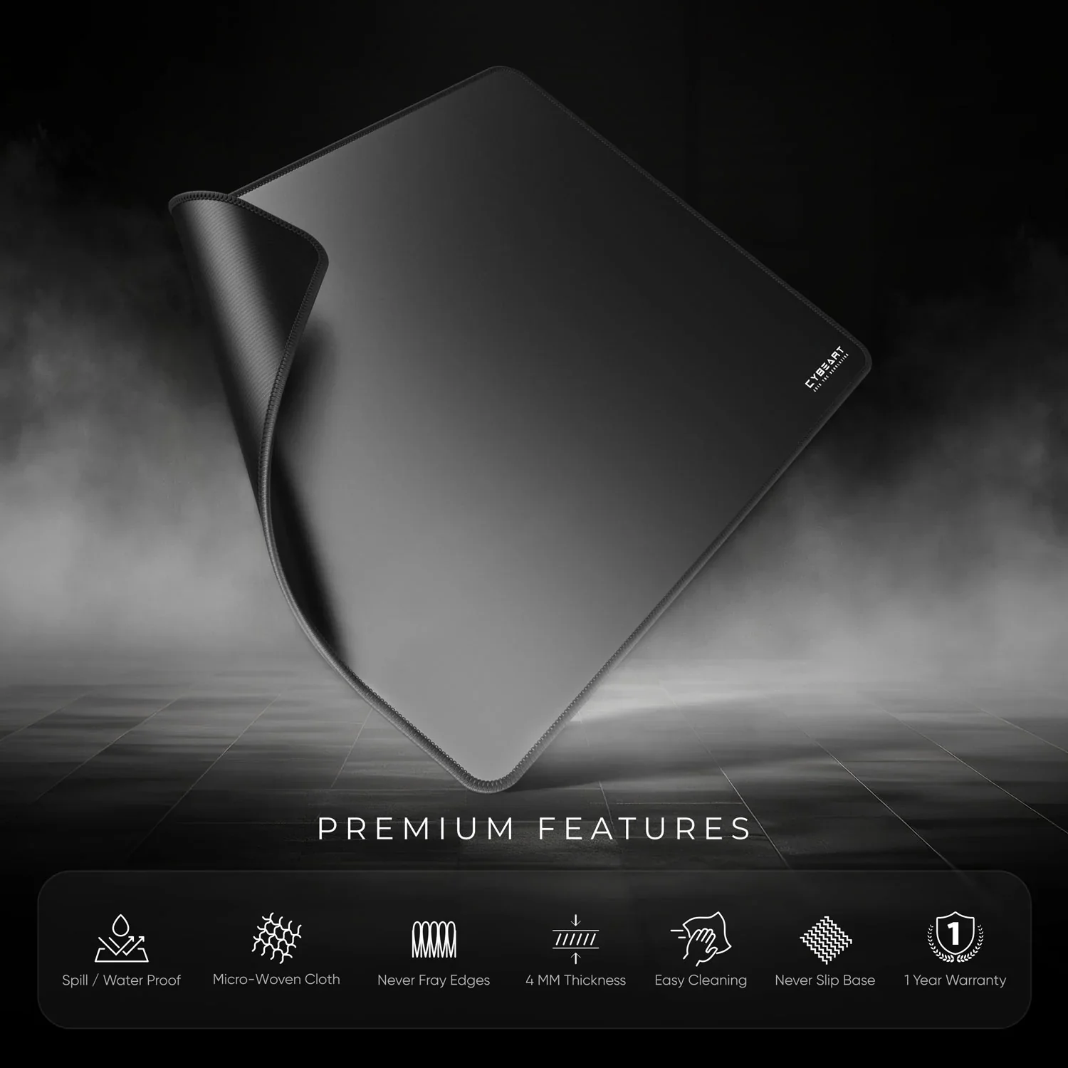 Cybeart Ghost (Black) Gaming Mouse Pad (Medium - 300x250x4mm) Waterproof, Never Slip Base, Stitched Edges, Esports Grade - Image 9