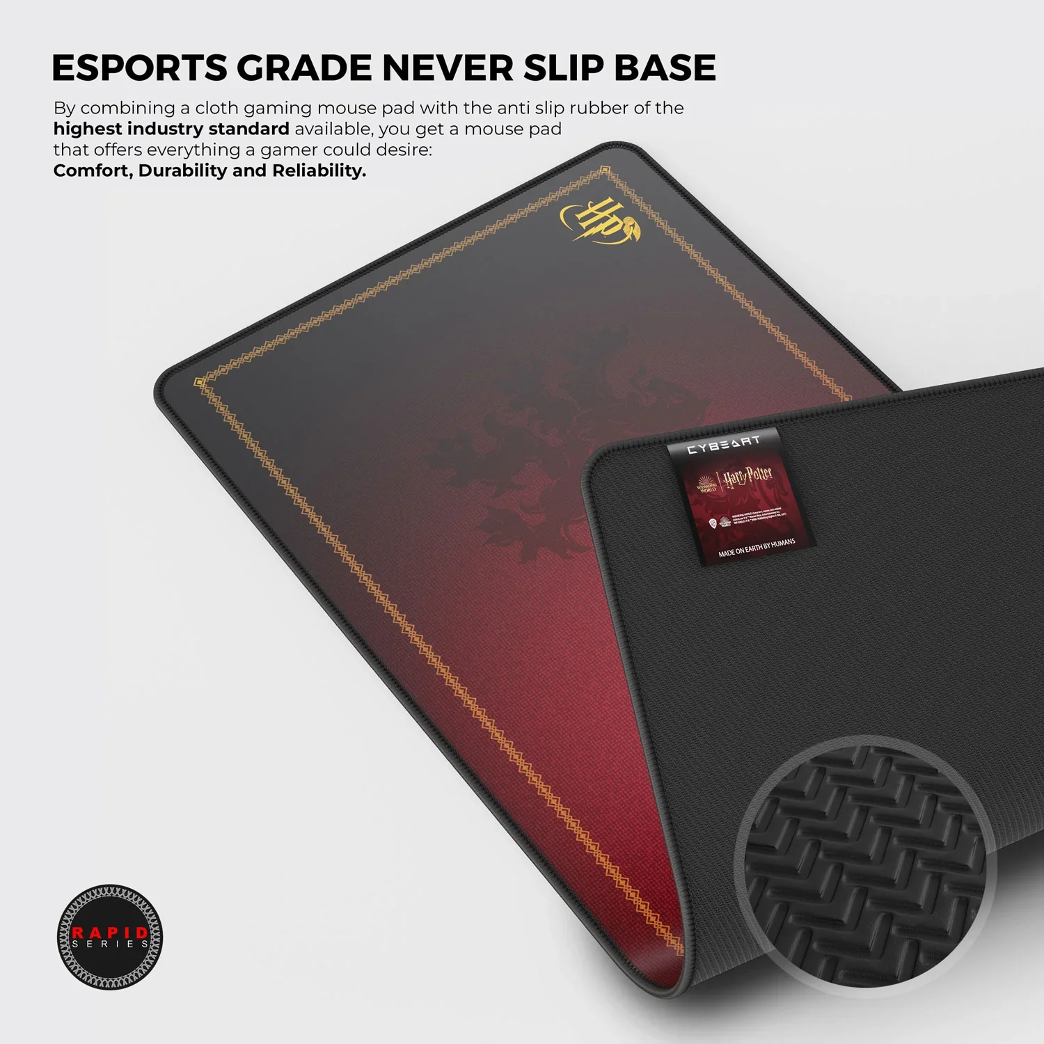Cybeart Gryffindor Classic Gaming Desk Mat (XXL - 900x400x4mm) Waterproof, Never Slip Base, Stitched Edges, Esports Grade - Image 6