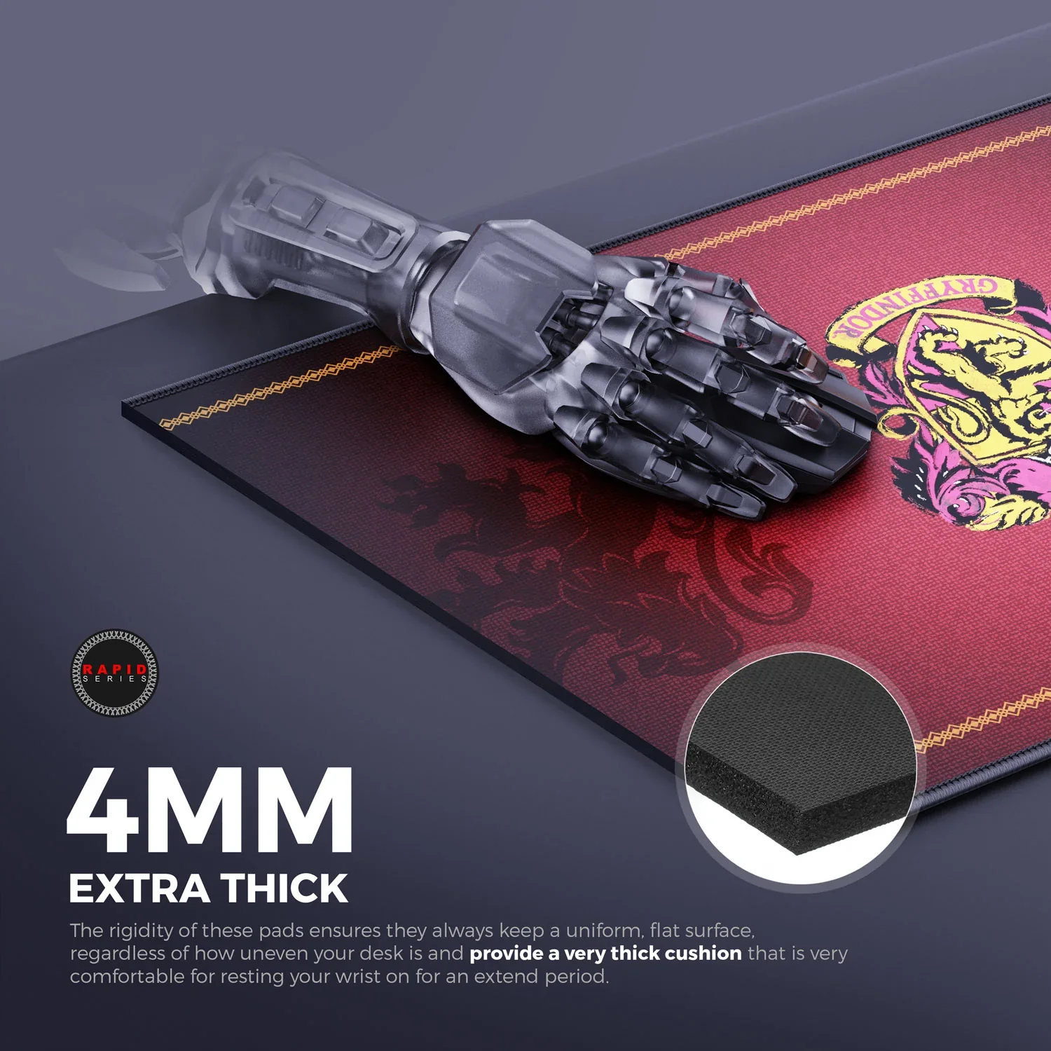 Cybeart Gryffindor Classic Gaming Desk Mat (XXL - 900x400x4mm) Waterproof, Never Slip Base, Stitched Edges, Esports Grade - Image 7