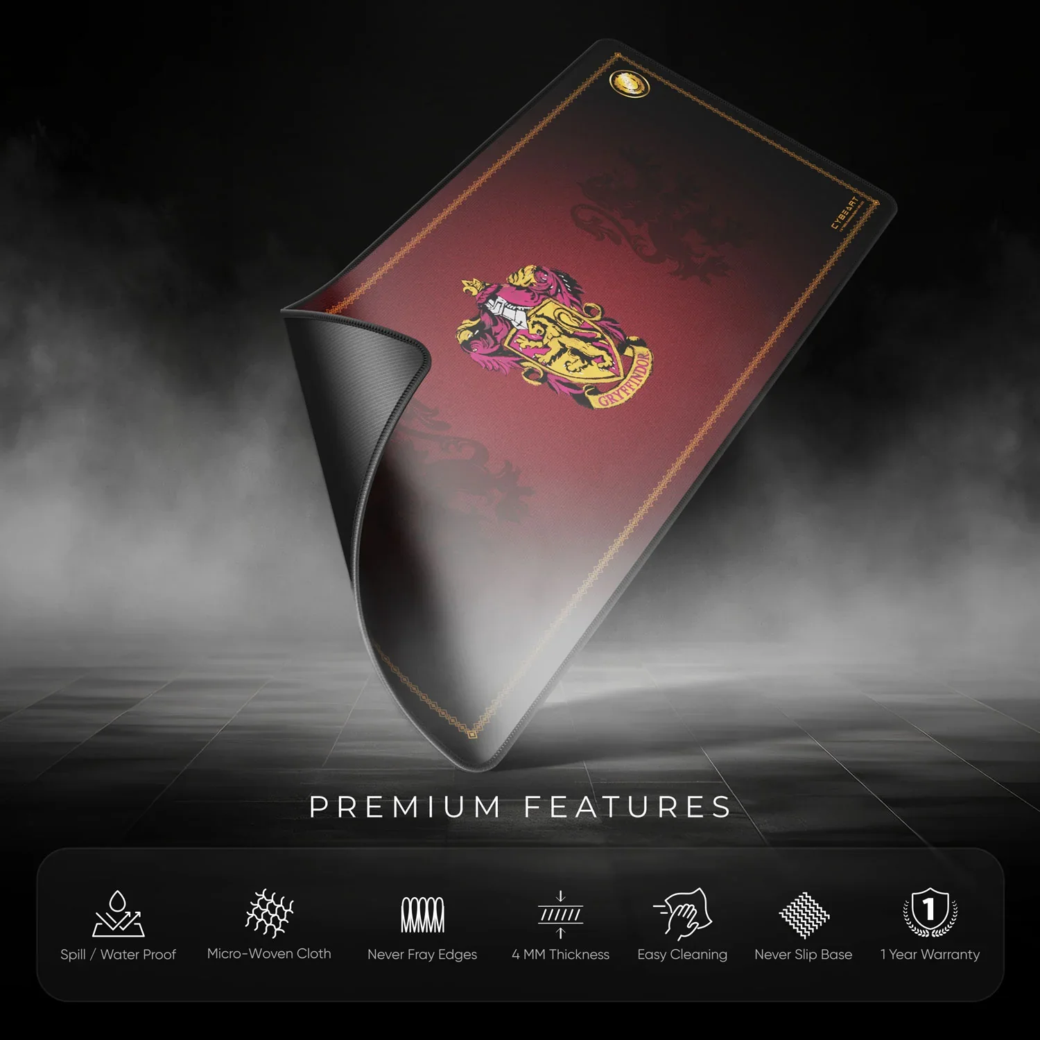 Cybeart Gryffindor Classic Gaming Desk Mat (XXL - 900x400x4mm) Waterproof, Never Slip Base, Stitched Edges, Esports Grade - Image 9