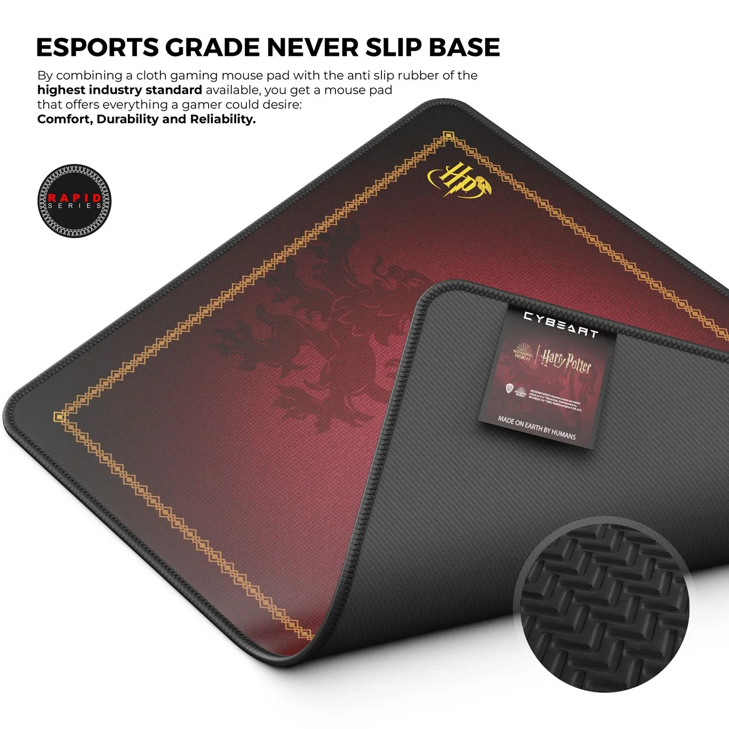 Cybeart Gryffindor Classic Gaming Mouse Pad (Large - 450x400x4mm) Waterproof, Never Slip Base, Stitched Edges, Esports Grade - Image 6
