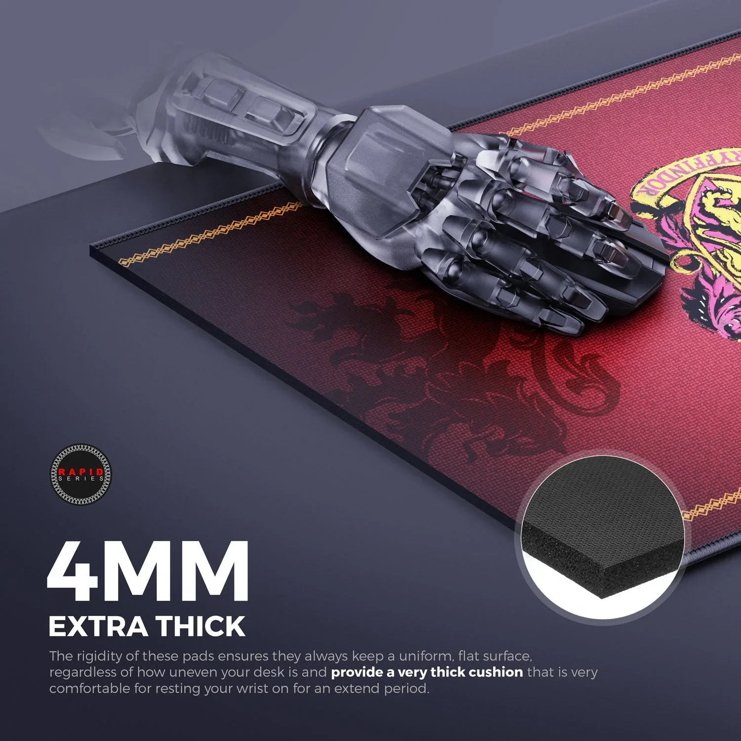 Cybeart Gryffindor Classic Gaming Mouse Pad (Large - 450x400x4mm) Waterproof, Never Slip Base, Stitched Edges, Esports Grade - Image 7