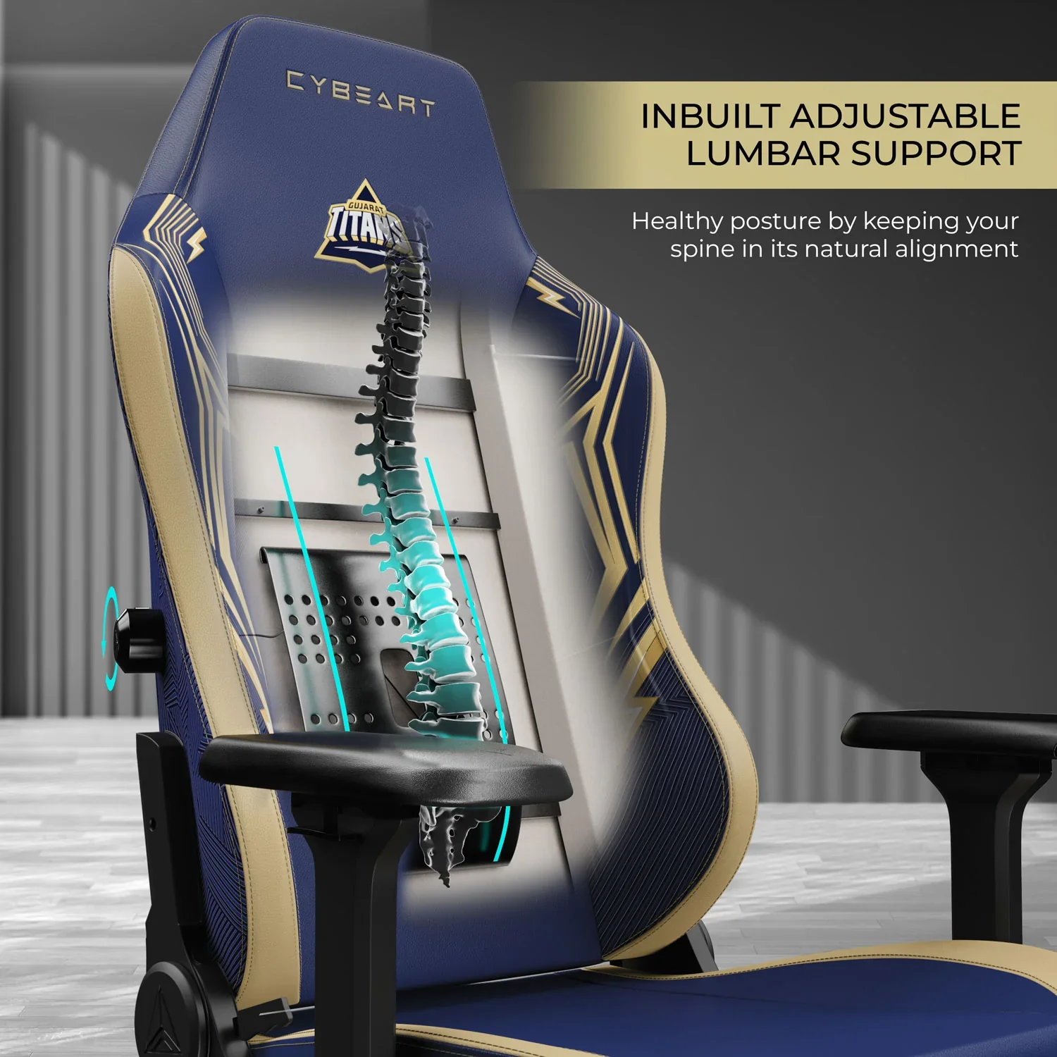 CYBEART Gujarat Titans 2024 Gaming Office Chair 4D Armrest Inbuilt Lumbar Support Supreme PU Leather, Ergonomic, Recline & Tilt - Image 9