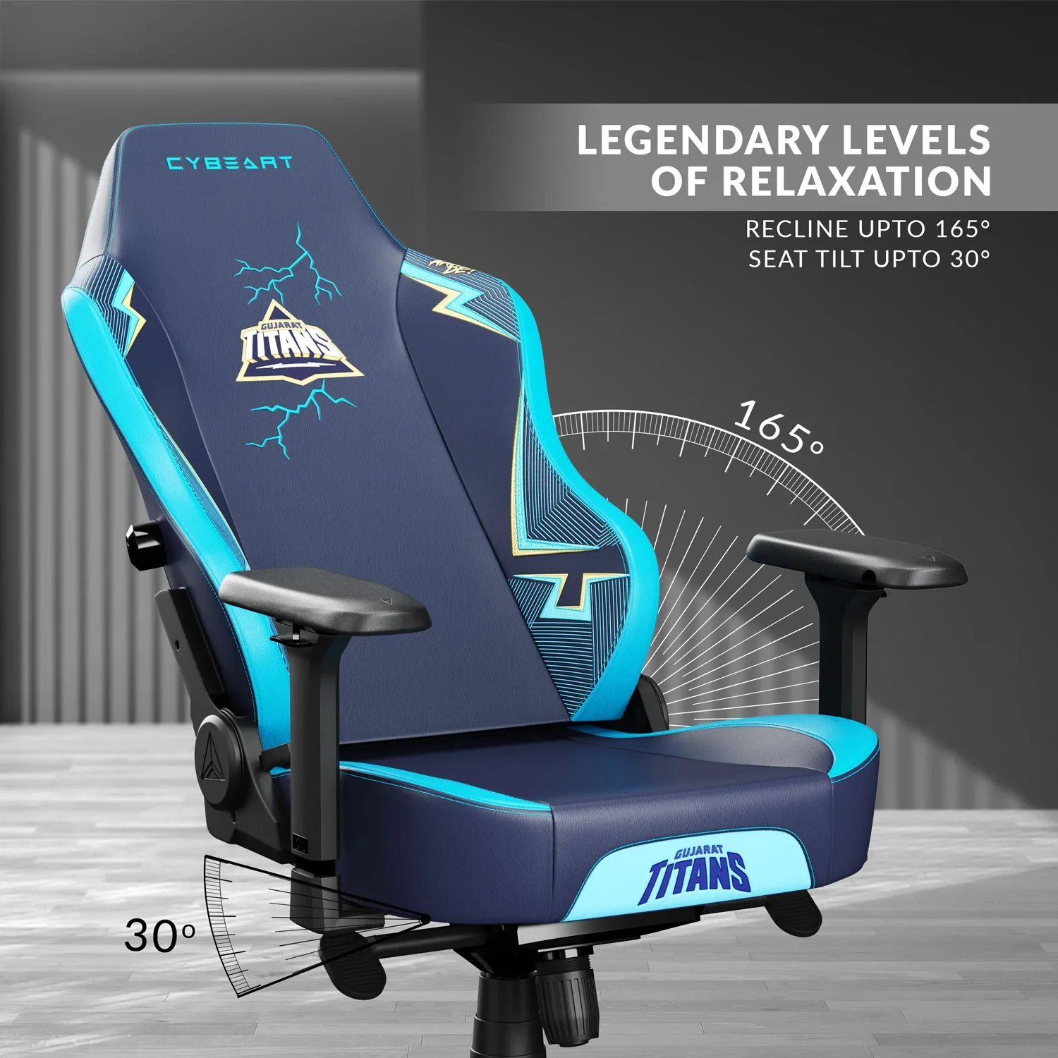 CYBEART Gujarat Titans Gaming Office Chair 4D Armrest Inbuilt Lumbar Support Supreme PU Leather, Ergonomic, Recline & Tilt - Image 7