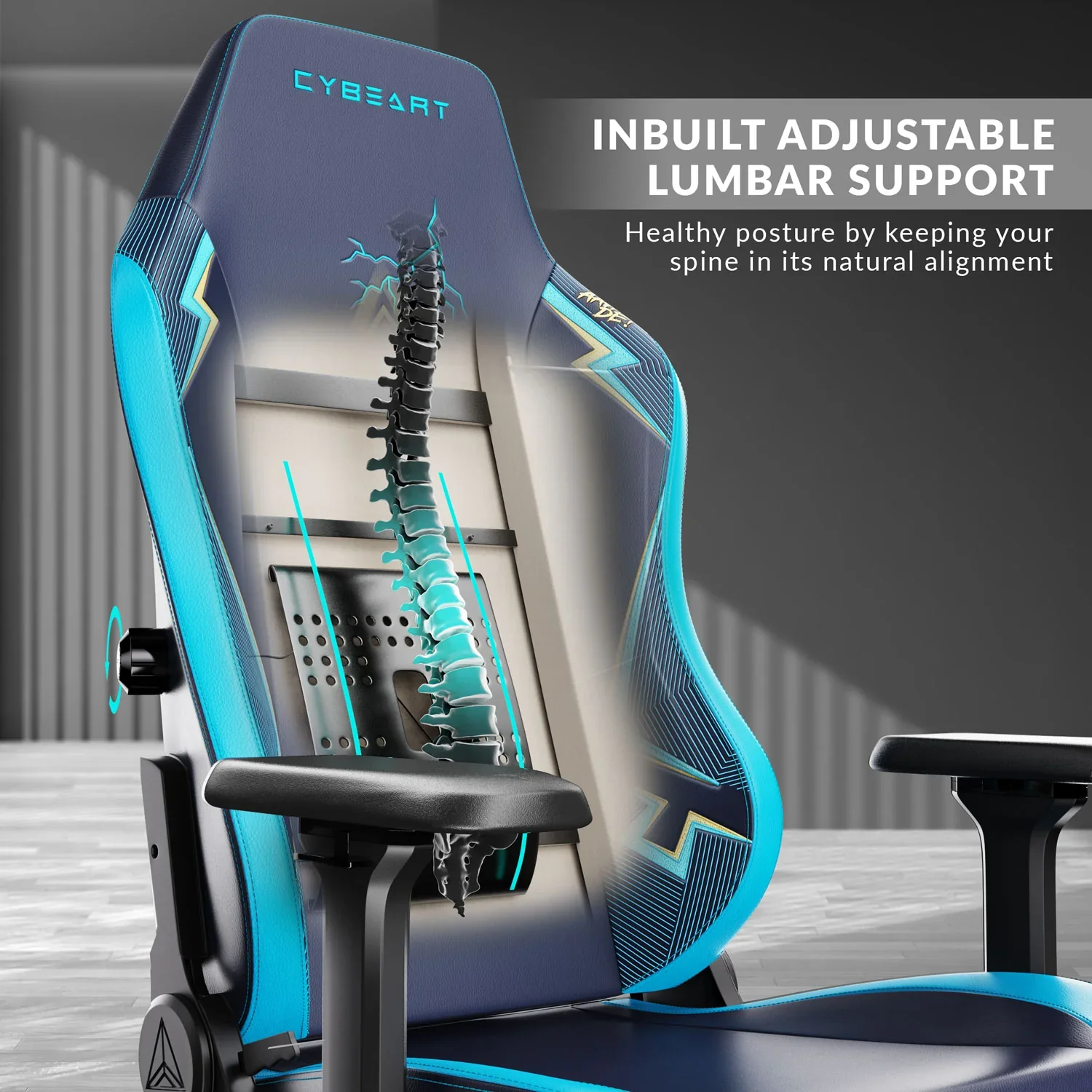 CYBEART Gujarat Titans Gaming Office Chair 4D Armrest Inbuilt Lumbar Support Supreme PU Leather, Ergonomic, Recline & Tilt - Image 9