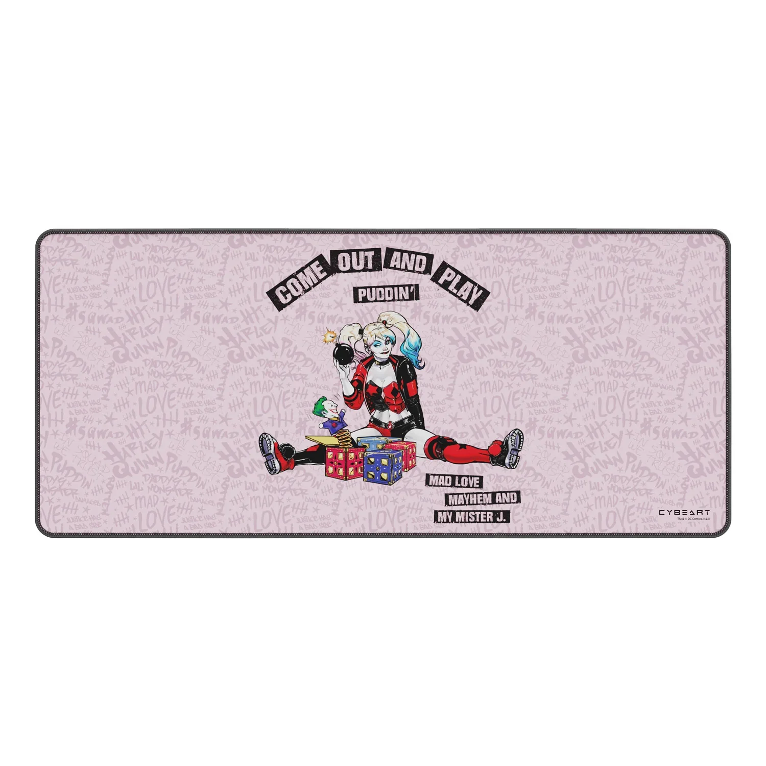 Cybeart Harley Quinn Gaming Desk Mat (XXL - 900x400x4mm) Waterproof, Never Slip Base, Stitched Edges, Esports Grade