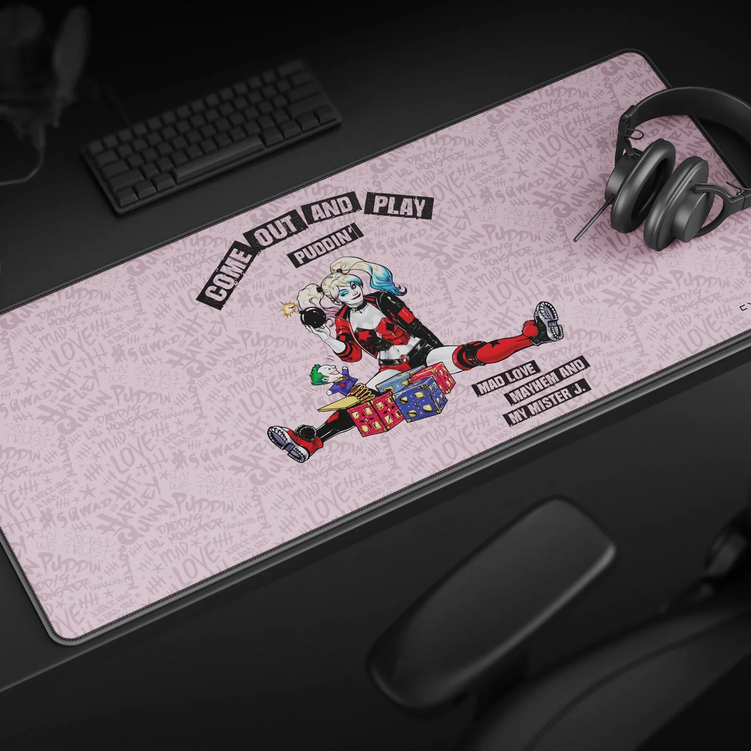 Cybeart Harley Quinn Gaming Desk Mat (XXL - 900x400x4mm) Waterproof, Never Slip Base, Stitched Edges, Esports Grade - Image 2
