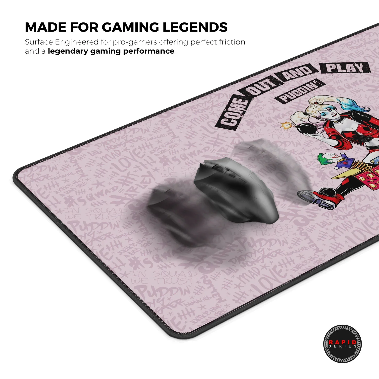 Cybeart Harley Quinn Gaming Desk Mat (XXL - 900x400x4mm) Waterproof, Never Slip Base, Stitched Edges, Esports Grade - Image 5