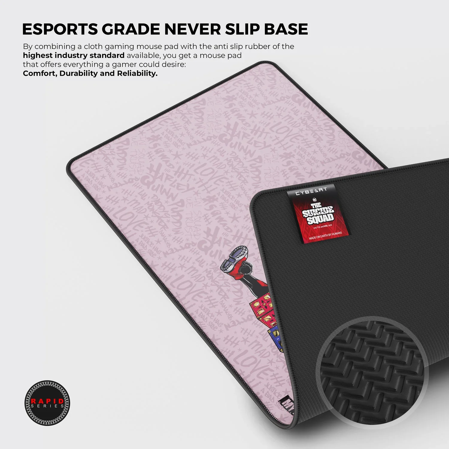 Cybeart Harley Quinn Gaming Desk Mat (XXL - 900x400x4mm) Waterproof, Never Slip Base, Stitched Edges, Esports Grade - Image 6