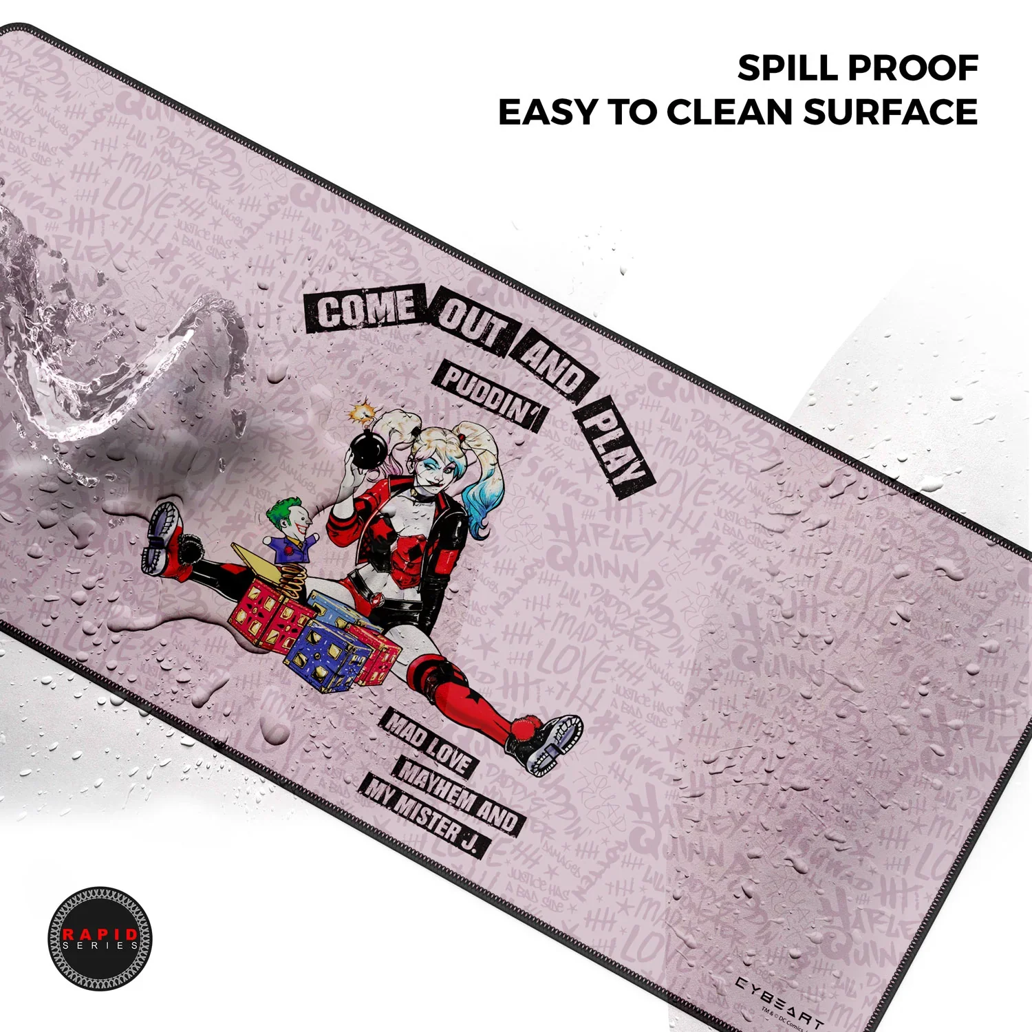 Cybeart Harley Quinn Gaming Desk Mat (XXL - 900x400x4mm) Waterproof, Never Slip Base, Stitched Edges, Esports Grade - Image 8