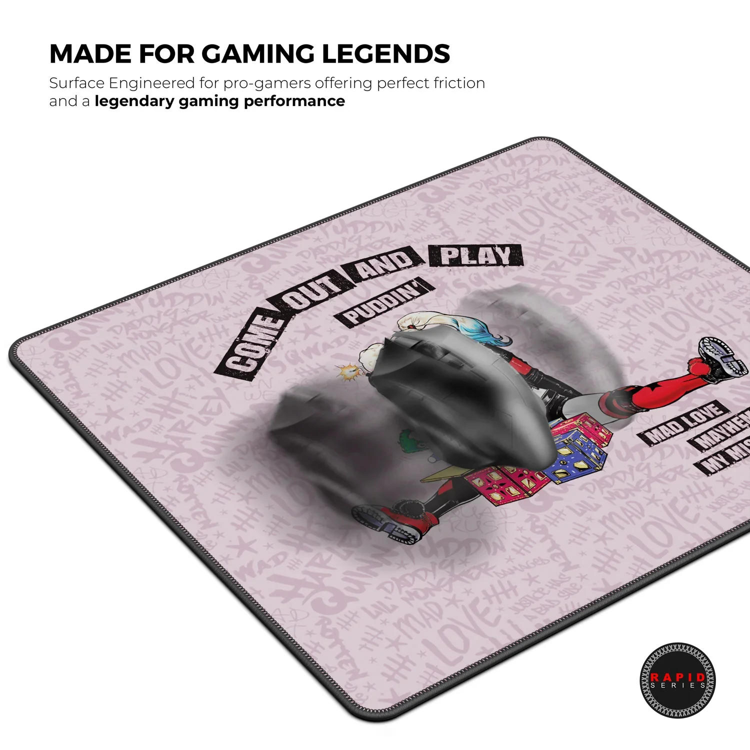 Cybeart Harley Quinn Gaming Mouse Pad (Large - 450x400x4mm) Waterproof, Never Slip Base, Stitched Edges, Esports Grade - Image 5