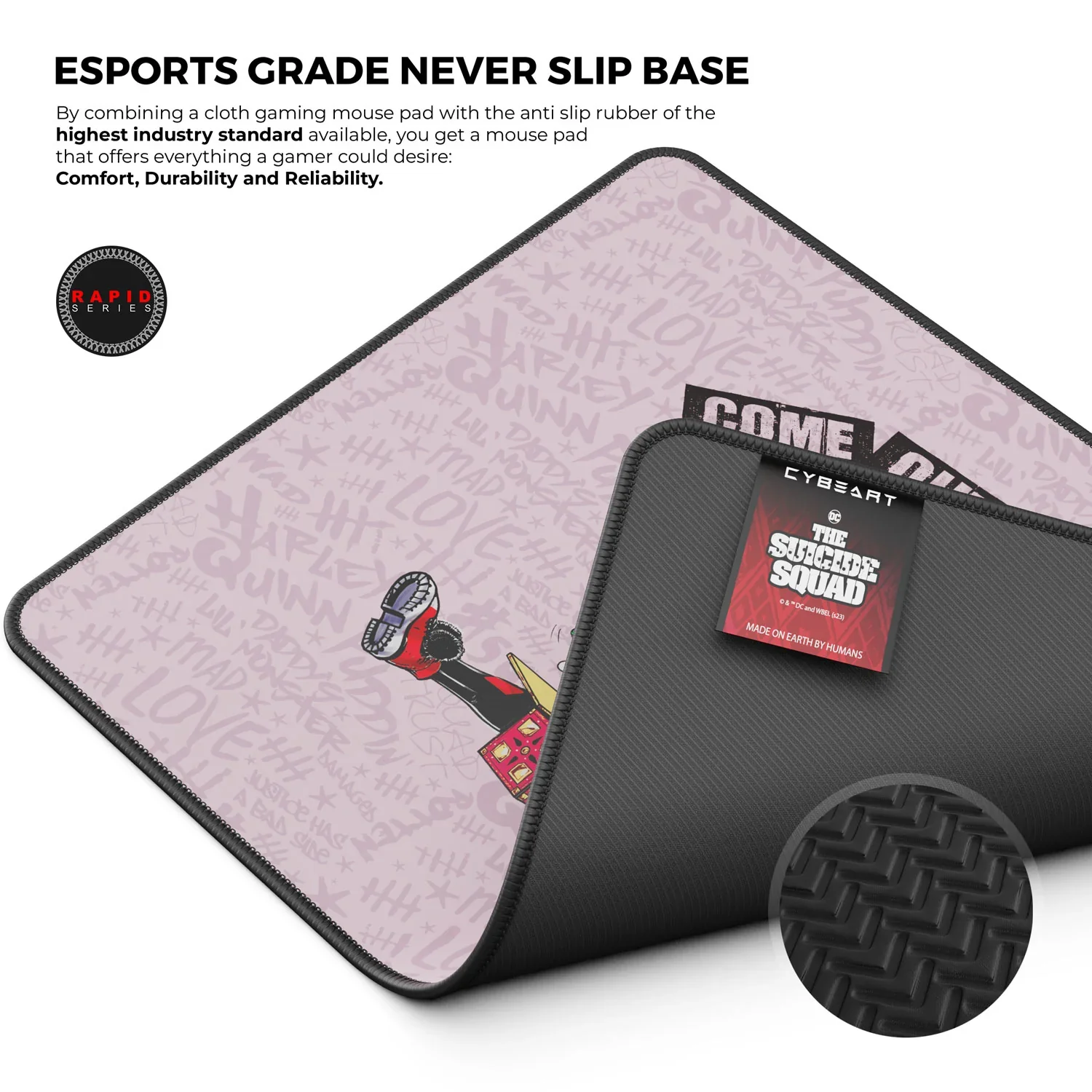 Cybeart Harley Quinn Gaming Mouse Pad (Large - 450x400x4mm) Waterproof, Never Slip Base, Stitched Edges, Esports Grade - Image 6