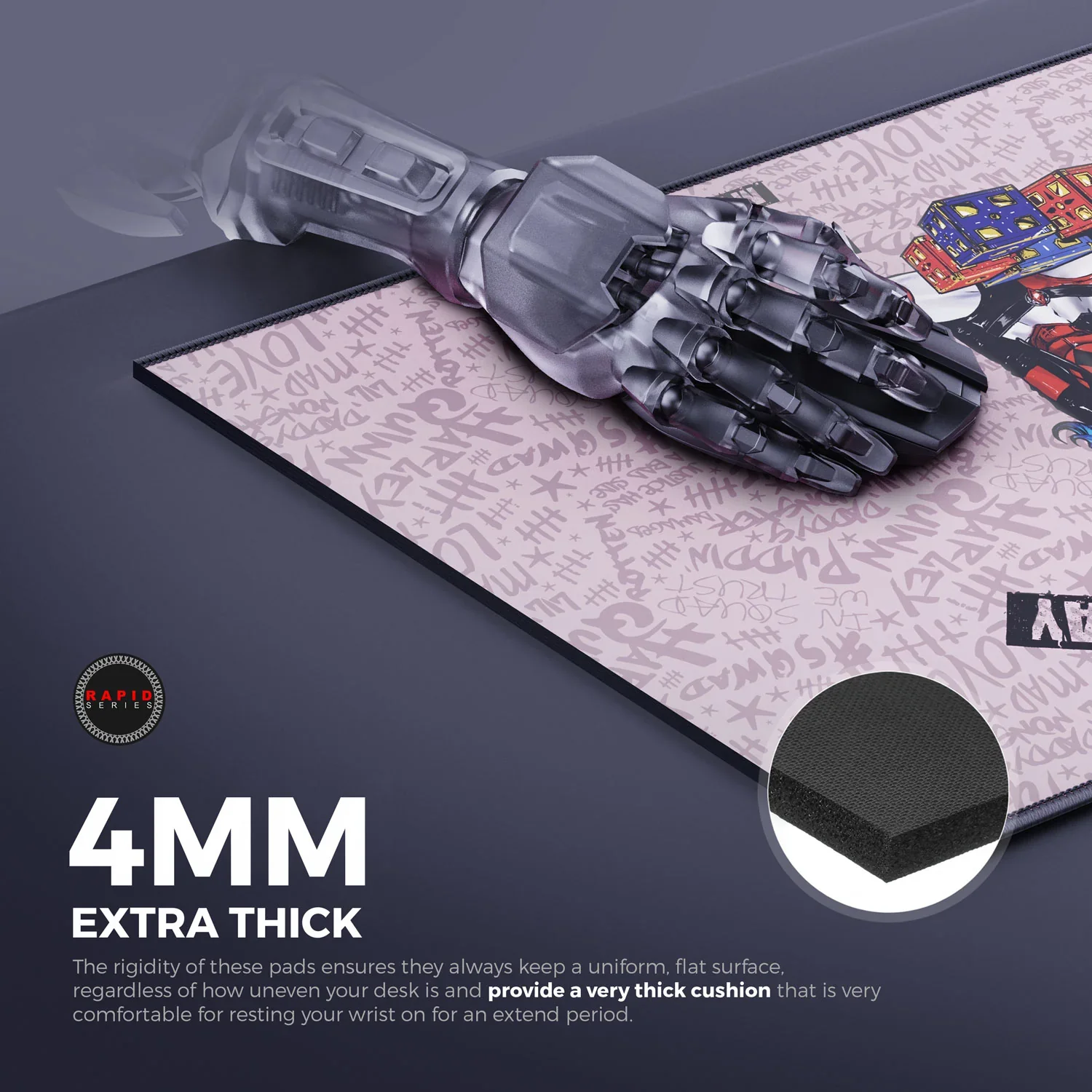 Cybeart Harley Quinn Gaming Mouse Pad (Large - 450x400x4mm) Waterproof, Never Slip Base, Stitched Edges, Esports Grade - Image 7