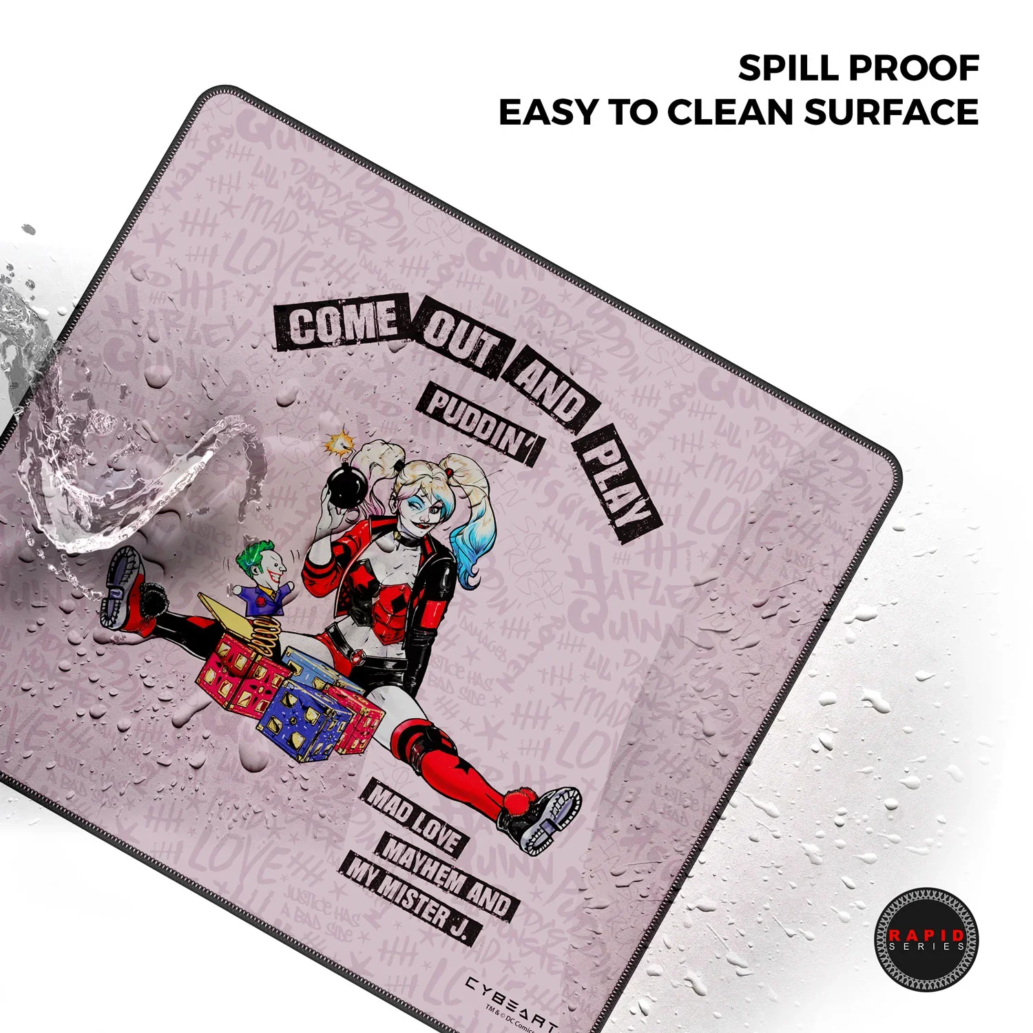 Cybeart Harley Quinn Gaming Mouse Pad (Large - 450x400x4mm) Waterproof, Never Slip Base, Stitched Edges, Esports Grade - Image 8