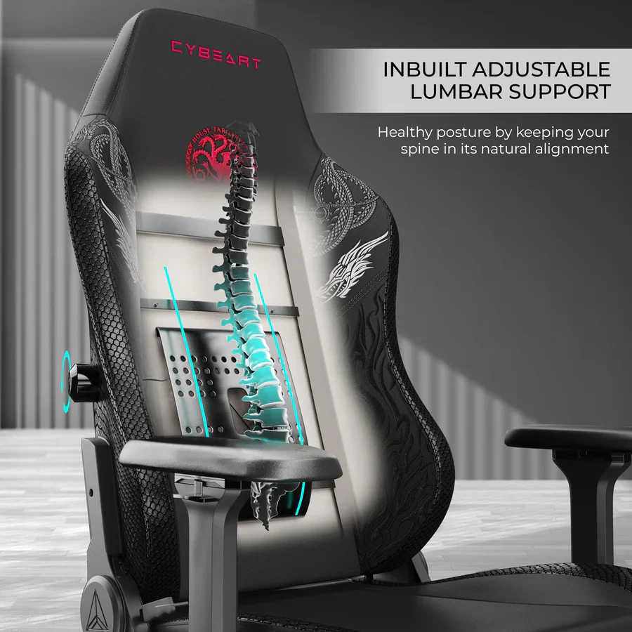 CYBEART House Targaryen Gaming Office Chair - House of Dragons 4D Armrest Inbuilt Lumbar Support Supreme PU Leather, Ergonomic, Recline & Tilt - Image 9