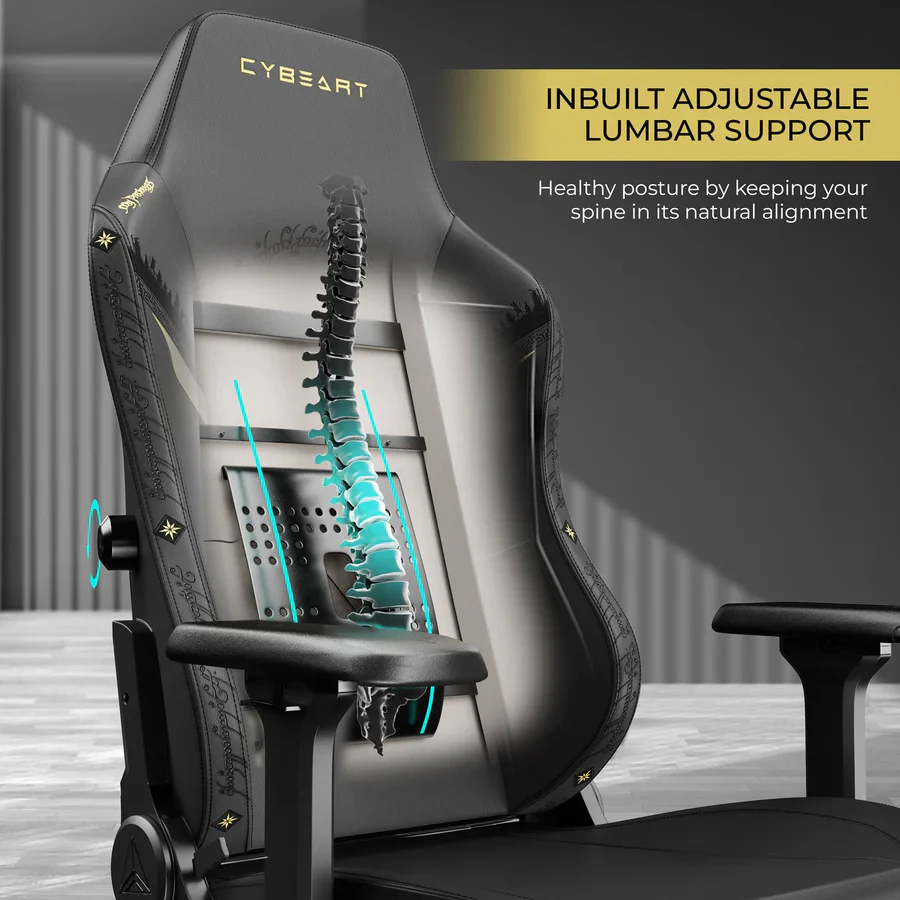 CYBEART Lord of the Rings Blacked Edition Gaming Office Chair 4D Armrest Inbuilt Lumbar Support Supreme PU Leather, Ergonomic, Recline & Tilt - Image 9