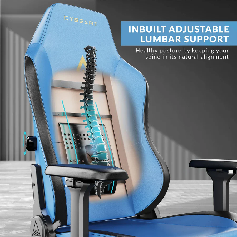 CYBEART Marine (Blue) Gaming Office Chair 4D Armrest Inbuilt Lumbar Support Supreme PU Leather, Ergonomic, Recline & Tilt - Image 5