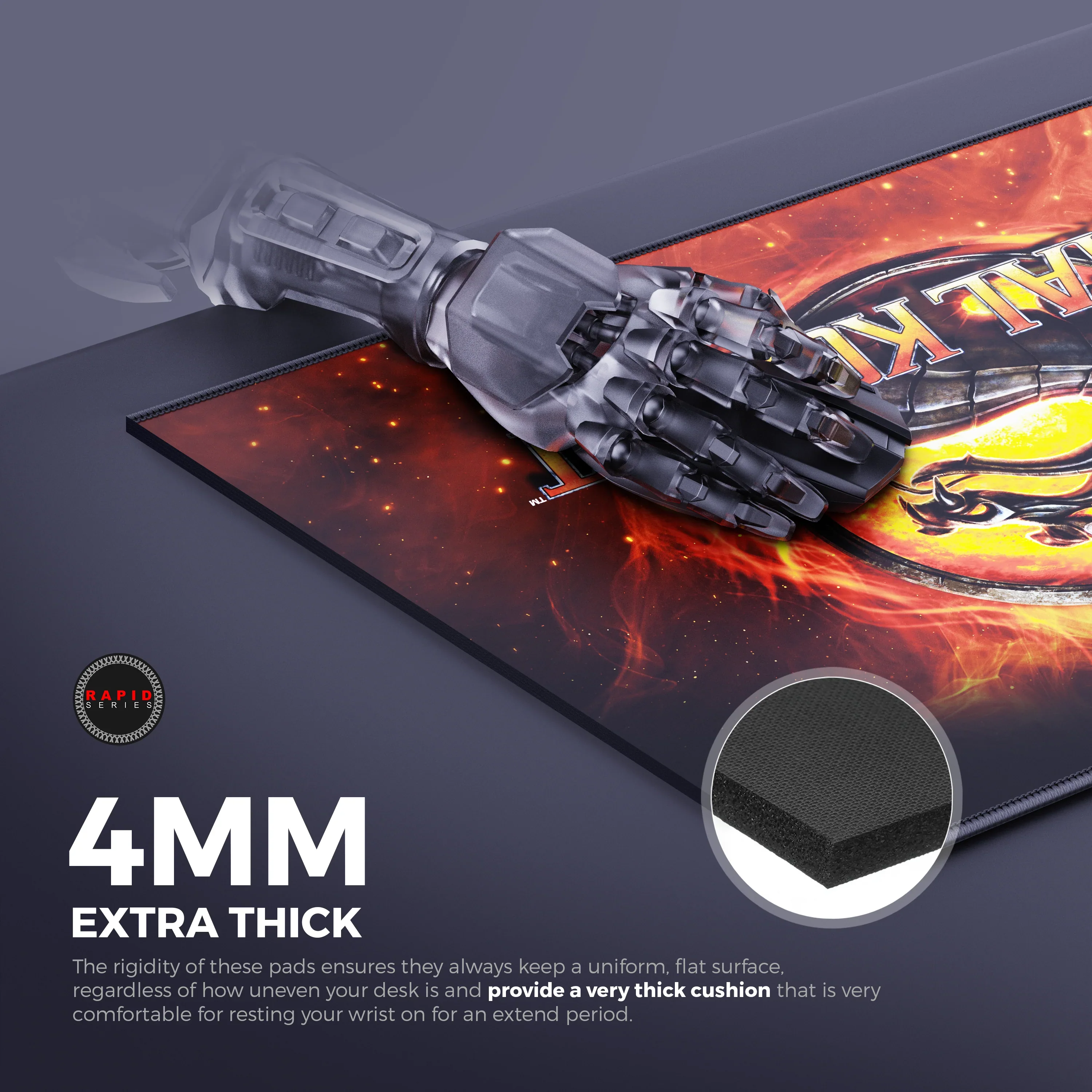 Cybeart Mortal Kombat Gaming Desk Mat (XXL - 900x400x4mm) Waterproof, Never Slip Base, Stitched Edges, Esports Grade - Image 7