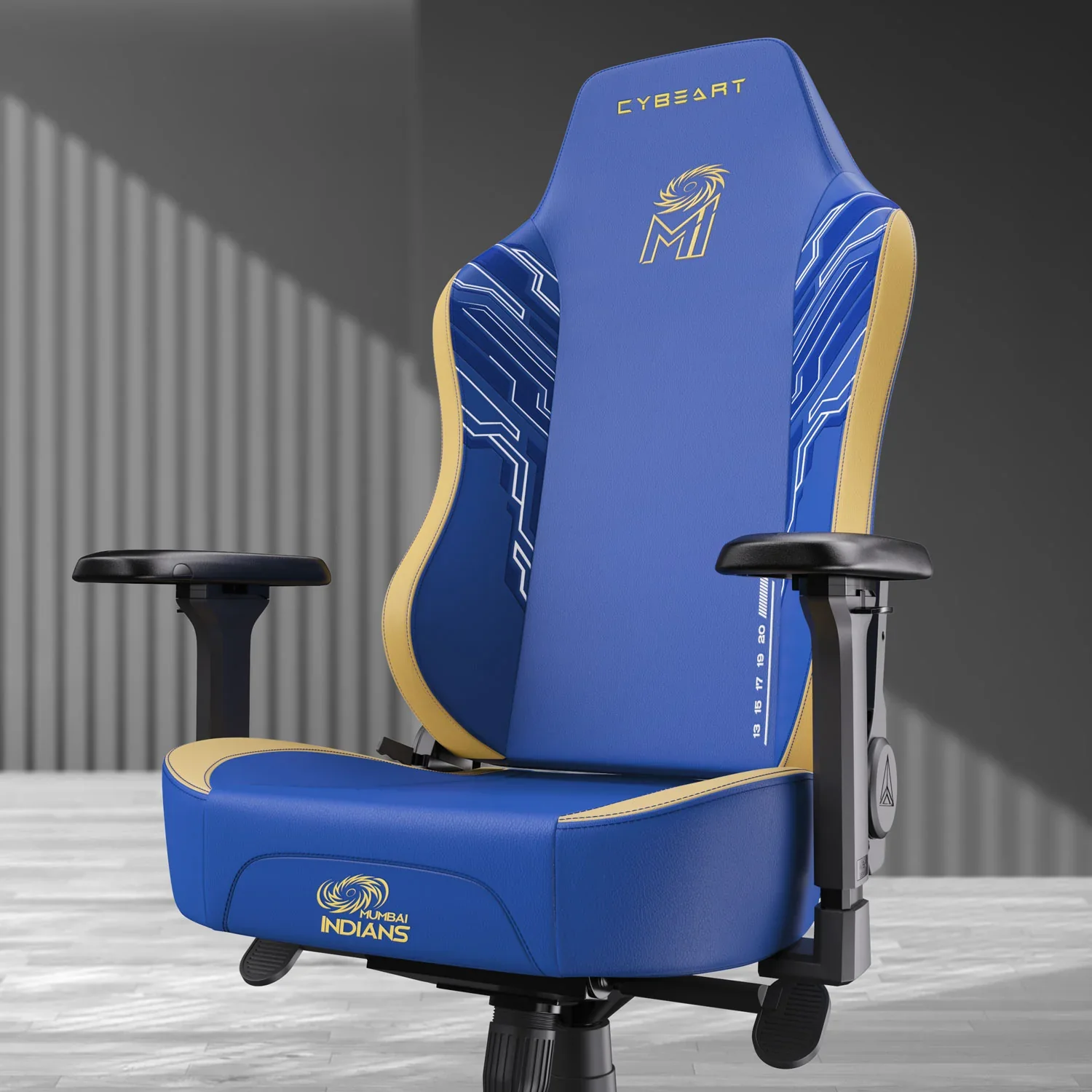 CYBEART Mumbai Indians 2077 Gaming Office Chair 4D Armrest Inbuilt Lumbar Support Supreme PU Leather, Ergonomic, Recline & Tilt - Image 3