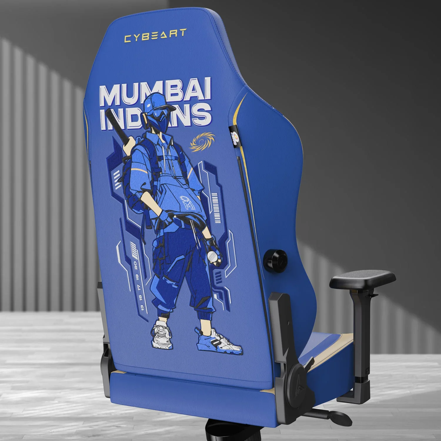 CYBEART Mumbai Indians 2077 Gaming Office Chair 4D Armrest Inbuilt Lumbar Support Supreme PU Leather, Ergonomic, Recline & Tilt - Image 4