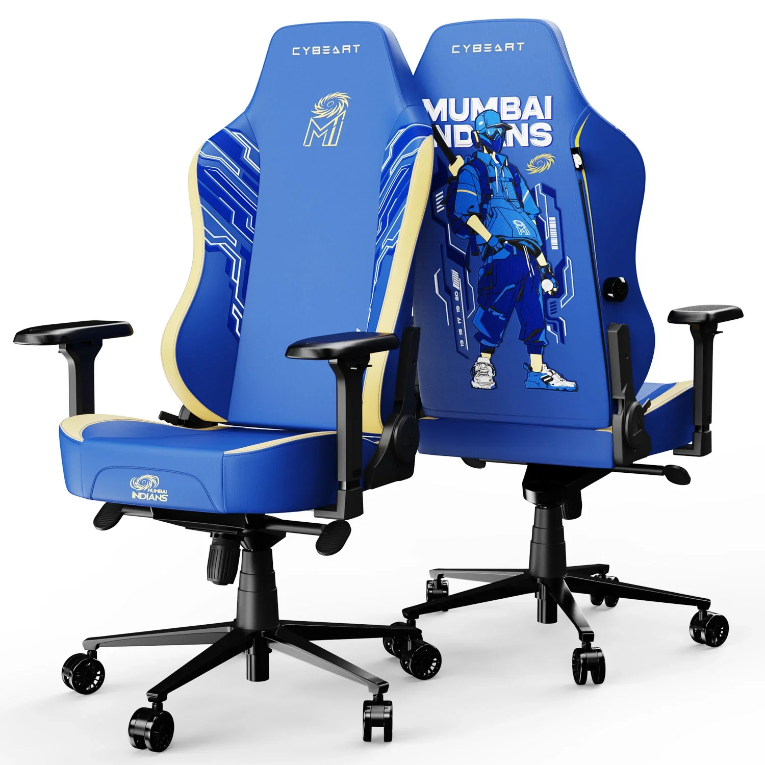 CYBEART Mumbai Indians 2077 Gaming Office Chair 4D Armrest Inbuilt Lumbar Support Supreme PU Leather, Ergonomic, Recline & Tilt - Image 5