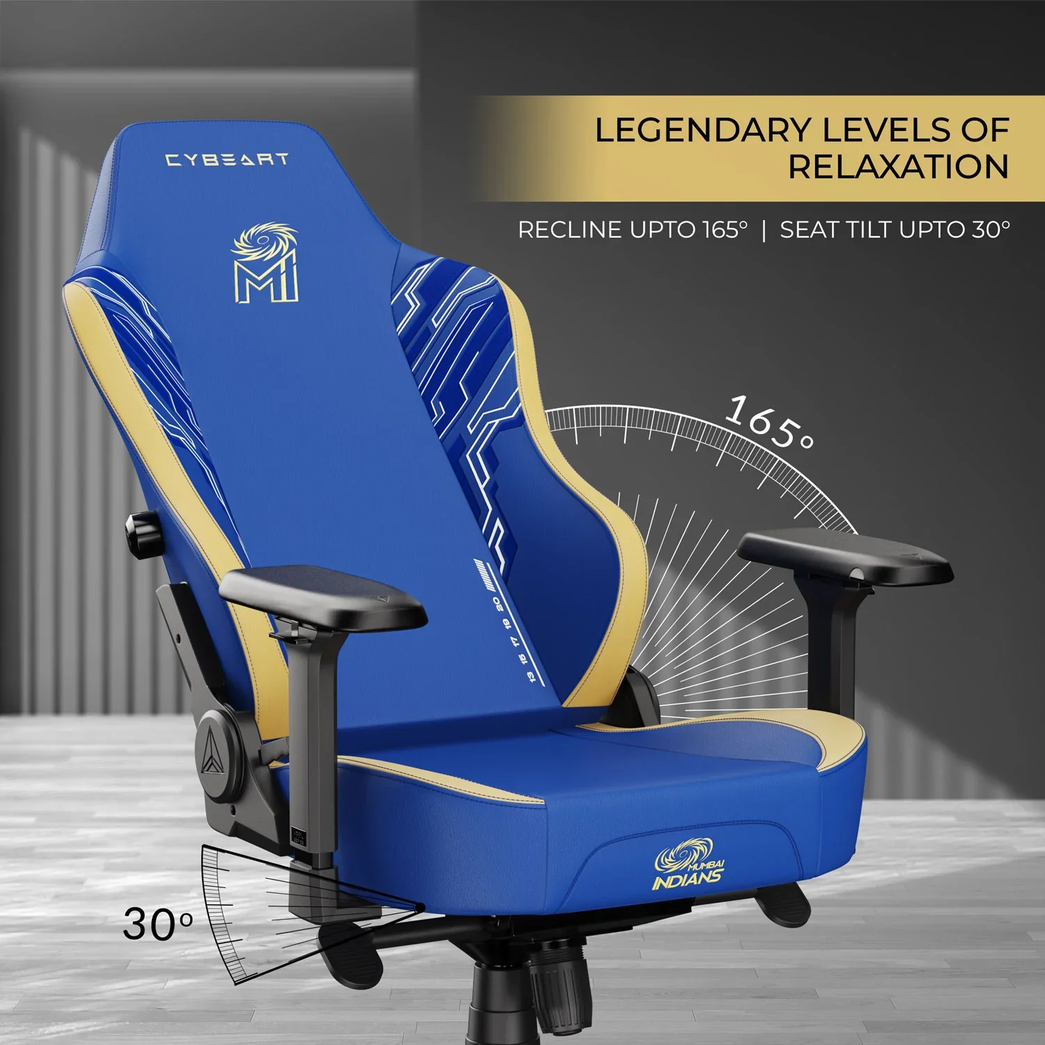 CYBEART Mumbai Indians 2077 Gaming Office Chair 4D Armrest Inbuilt Lumbar Support Supreme PU Leather, Ergonomic, Recline & Tilt - Image 7