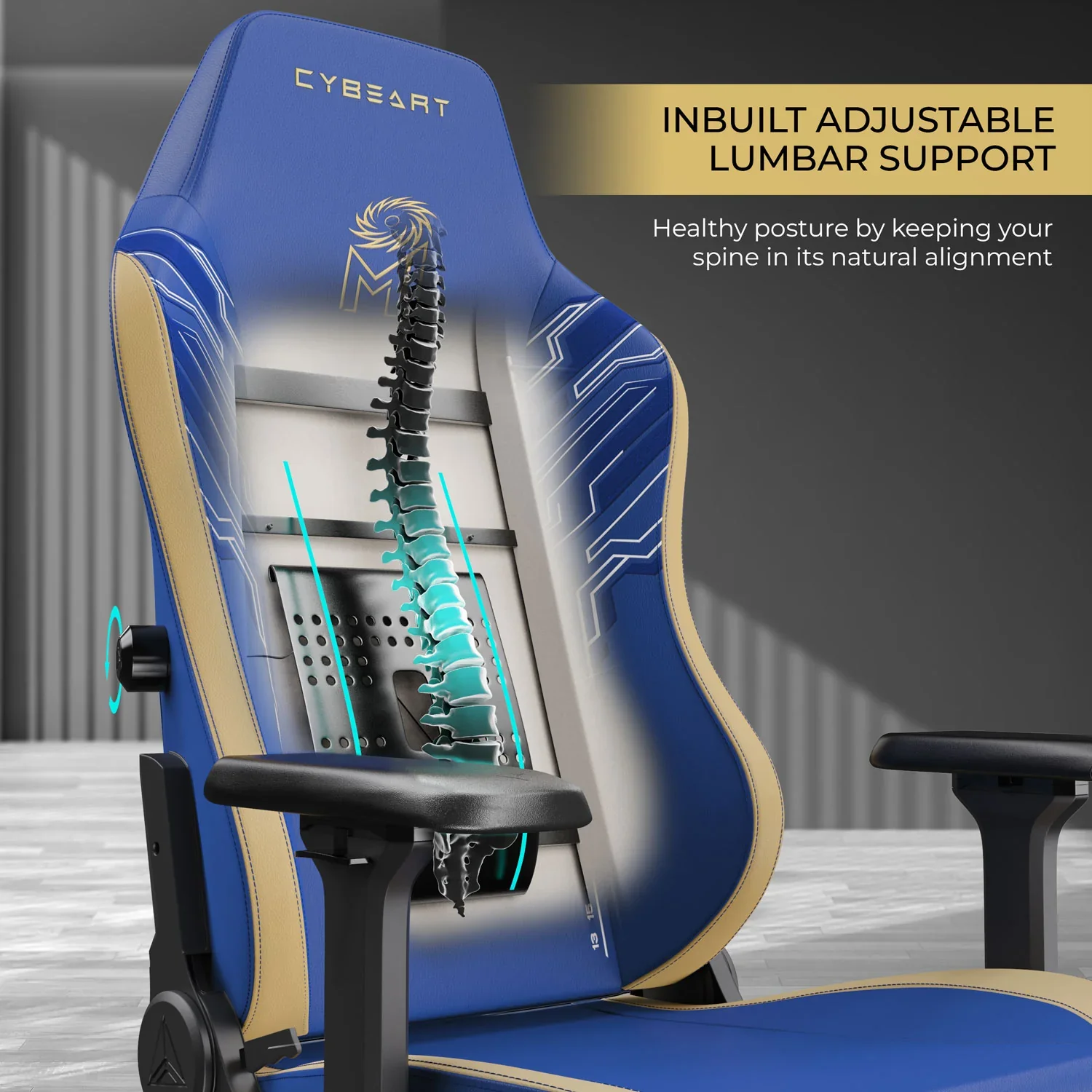 CYBEART Mumbai Indians 2077 Gaming Office Chair 4D Armrest Inbuilt Lumbar Support Supreme PU Leather, Ergonomic, Recline & Tilt - Image 9