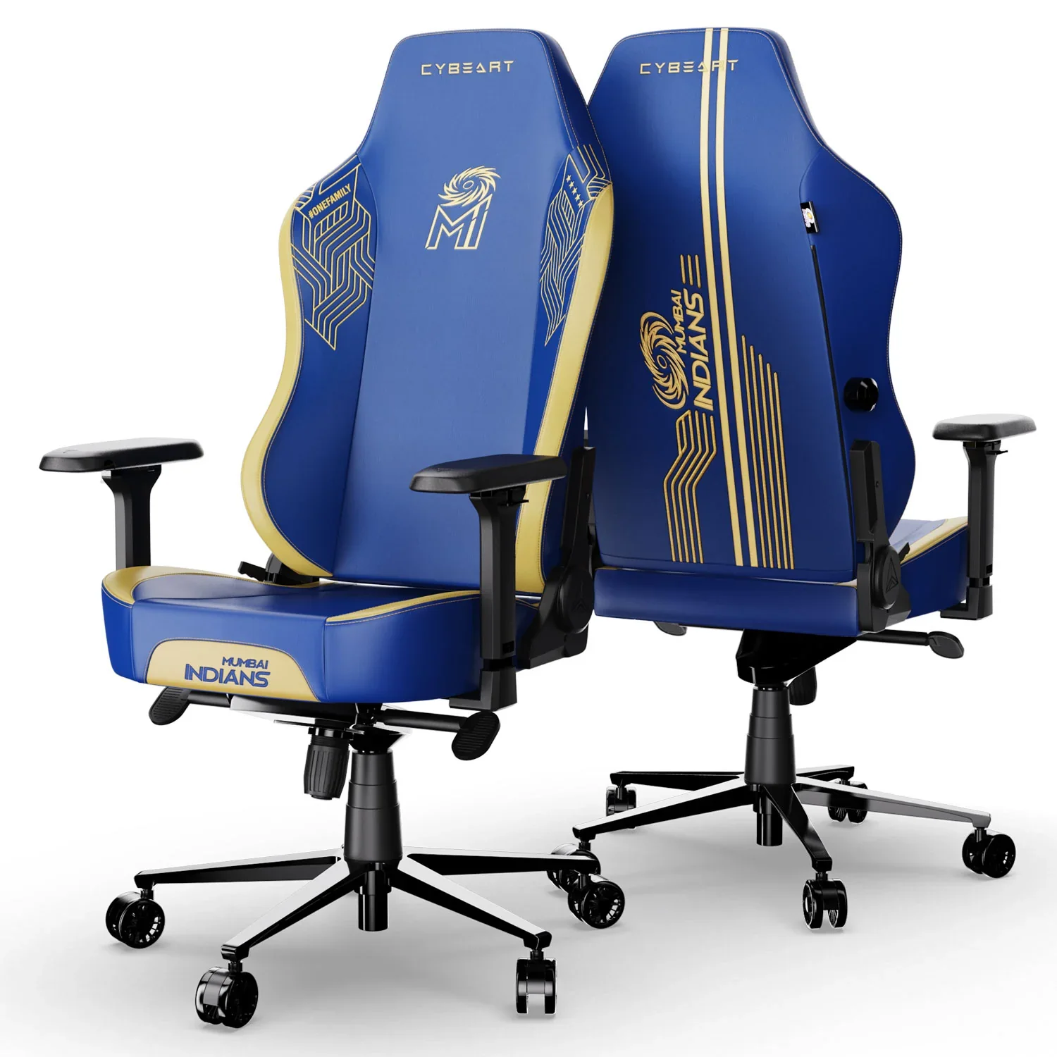 CYBEART Mumbai Indians Gaming Office Chair 4D Armrest Inbuilt Lumbar Support Supreme PU Leather, Ergonomic, Recline & Tilt - Image 3