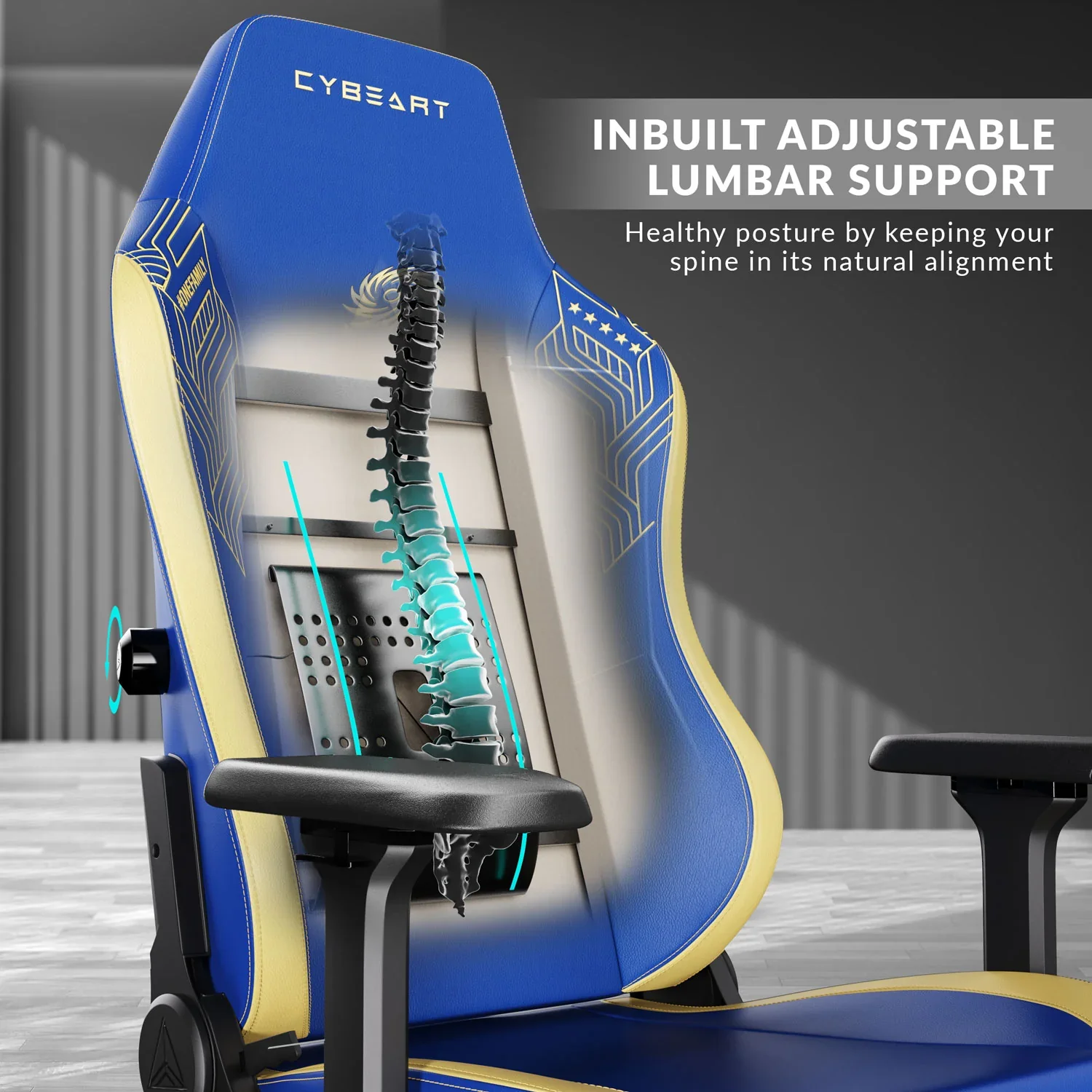 CYBEART Mumbai Indians Gaming Office Chair 4D Armrest Inbuilt Lumbar Support Supreme PU Leather, Ergonomic, Recline & Tilt - Image 8