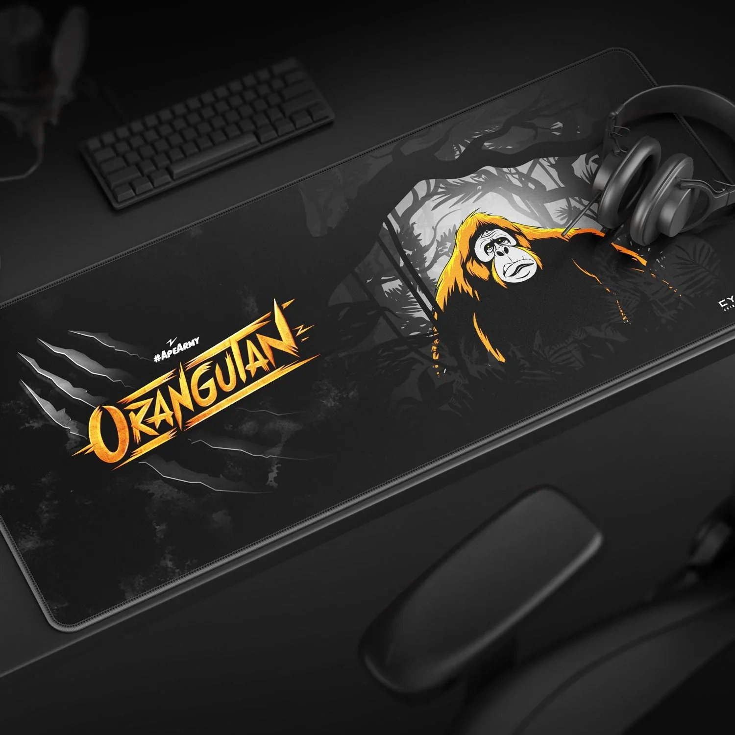 Cybeart Orangutan Esports Gaming Desk Mat (XXL - 900x400x4mm) Waterproof, Never Slip Base, Stitched Edges, Esports Grade - Image 2