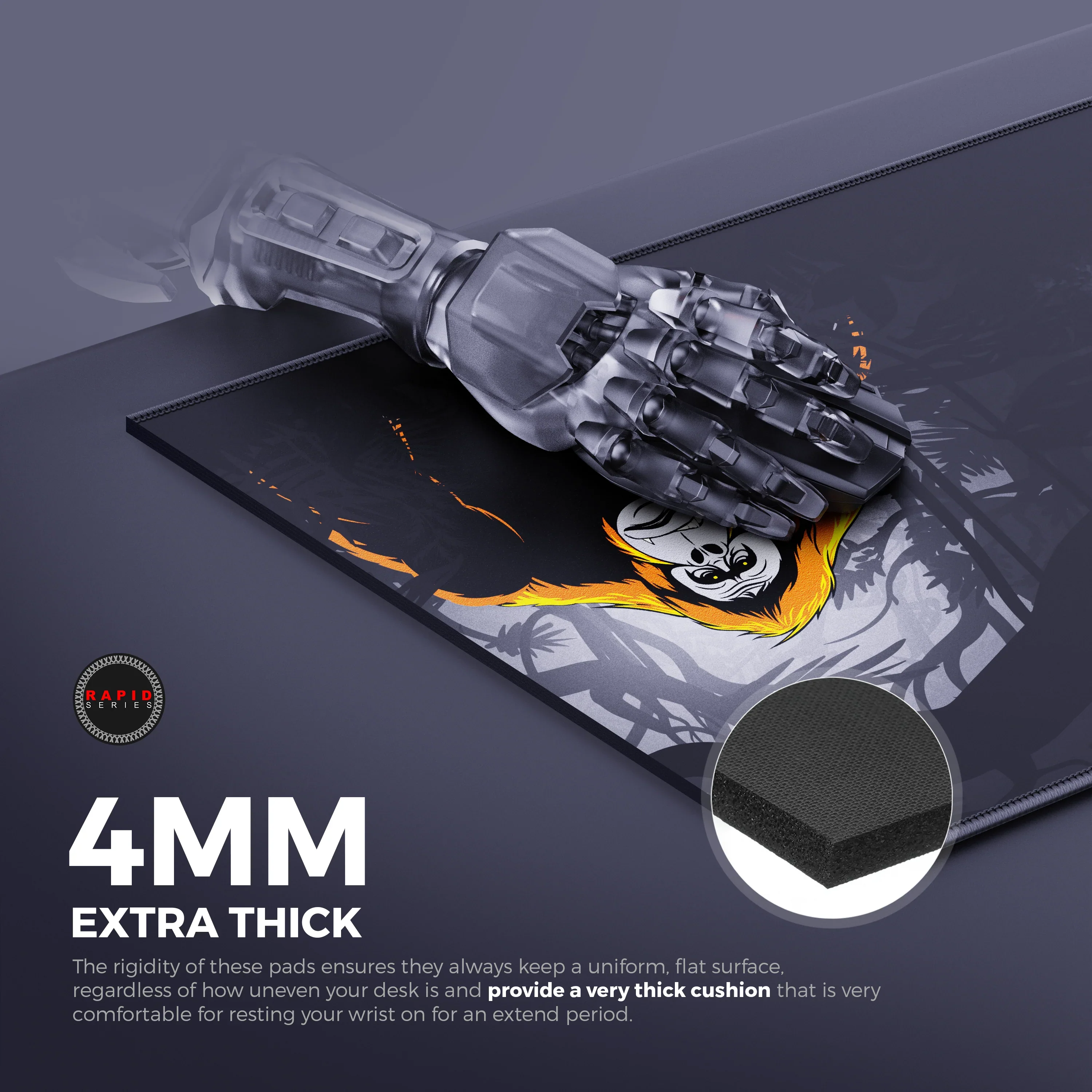 Cybeart Orangutan Esports Gaming Desk Mat (XXL - 900x400x4mm) Waterproof, Never Slip Base, Stitched Edges, Esports Grade - Image 7