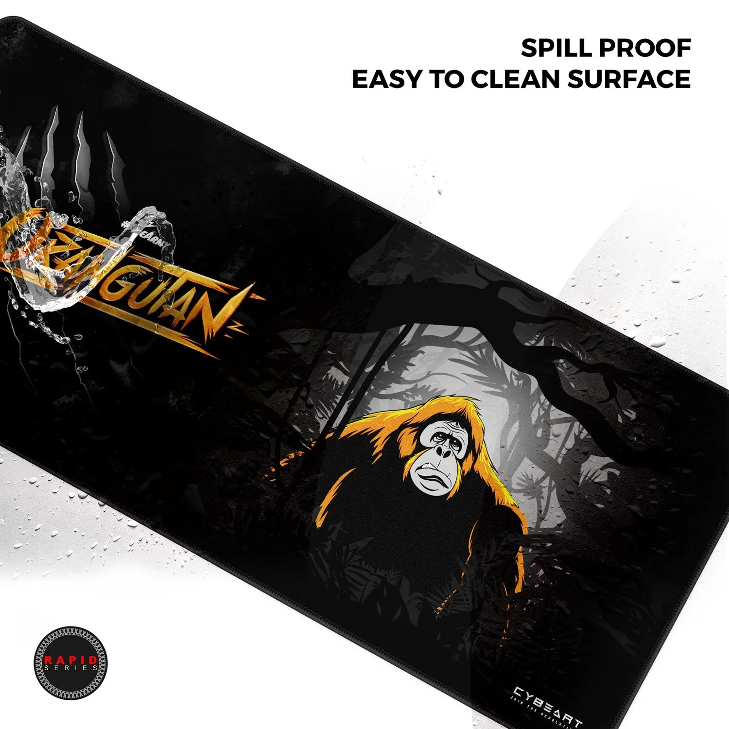 Cybeart Orangutan Esports Gaming Desk Mat (XXL - 900x400x4mm) Waterproof, Never Slip Base, Stitched Edges, Esports Grade - Image 8
