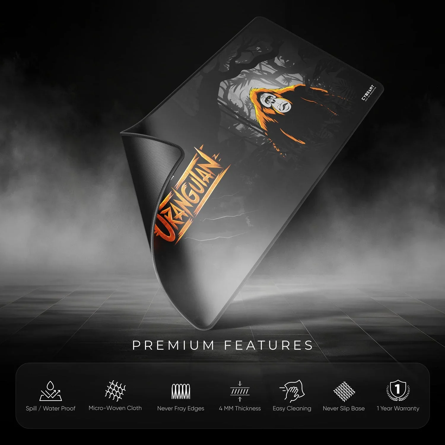 Cybeart Orangutan Esports Gaming Desk Mat (XXL - 900x400x4mm) Waterproof, Never Slip Base, Stitched Edges, Esports Grade - Image 9