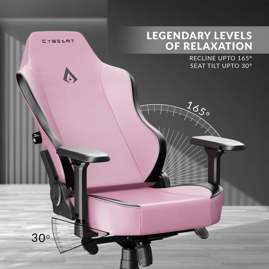 CYBEART Pretty Pink Gaming Office Chair 4D Armrest Inbuilt Lumbar Support Supreme PU Leather, Ergonomic, Recline & Tilt - Image 4