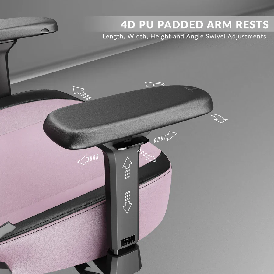 CYBEART Pretty Pink Gaming Office Chair 4D Armrest Inbuilt Lumbar Support Supreme PU Leather, Ergonomic, Recline & Tilt - Image 5