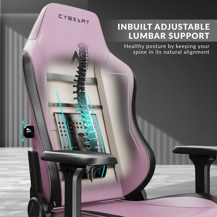 CYBEART Pretty Pink Gaming Office Chair 4D Armrest Inbuilt Lumbar Support Supreme PU Leather, Ergonomic, Recline & Tilt - Image 6
