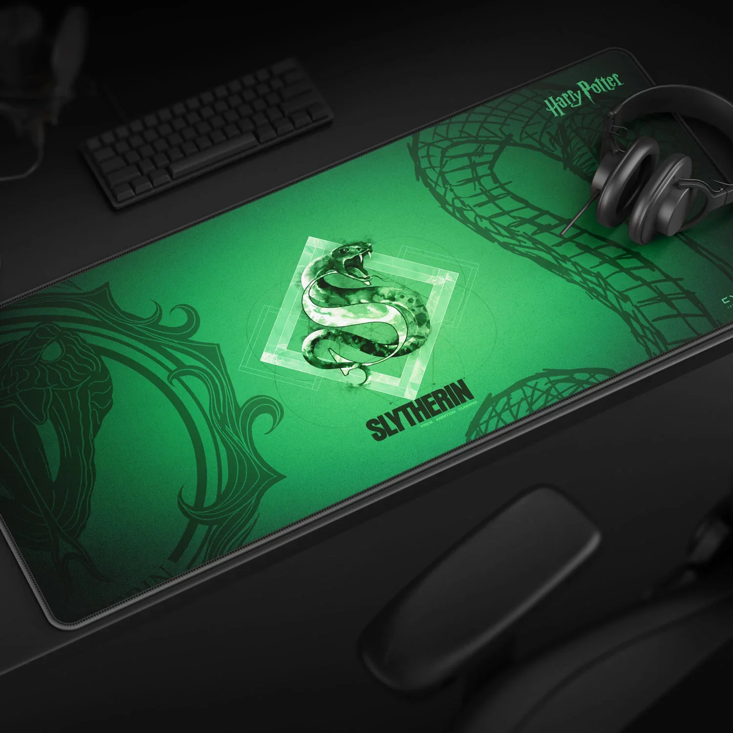Cybeart Slytherin Gaming Desk Mat (XXL - 900x400x4mm) Waterproof, Never Slip Base, Stitched Edges, Esports Grade - Image 2